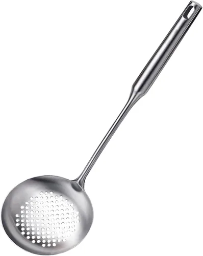 Miniatura 8 de Juego de 2 cucharones de sopa y cuchara ranurada, cucharones de cocina de acero inoxidable 316 de metal para colar alimentos, cucharón de cocina