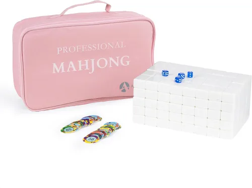 Miniatura 10 de Juego de mahjong chino, 144 azulejos grandes de melamina Mahjong (1.57 pulgadas, verde) con 4 dados, 80 fichas de póquer y una bolsa