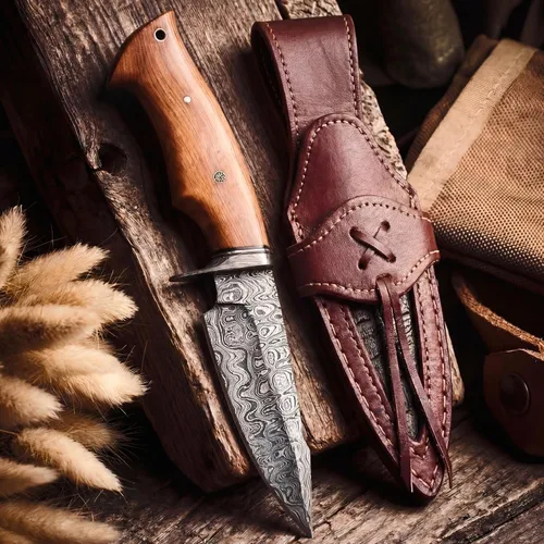 Miniatura 10 de BIGCAT ROAR Desert Fox - Cuchillo karambit de acero de Damasco hecho a mano de 7.5 pulgadas - Hoja fija curvada de espiga completa - Mango de madera