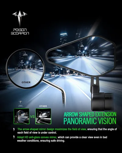Miniatura 3 de POISON SCORPION Espejos de extremo de barra de motocicleta, espejo retrovisor de manillar de aluminio compatible con FJR1300 FZ8 MT03 MT09 VMAX YZF