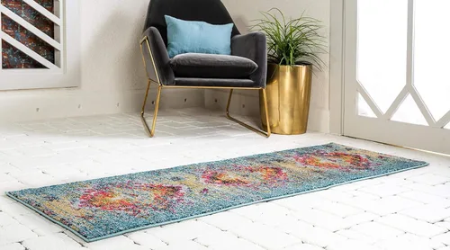 Miniatura 4 de Unique Loom Vita Collection - Alfombra vintage tribal sudoccidental sobreteñida (2 pies x 6 pies 7 pulgadas, para pasillo, turquesa/amarillo)