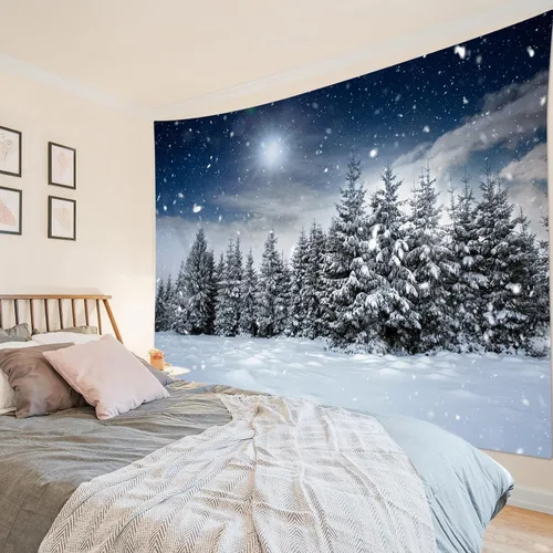 Miniatura 25 de HVEST Tapiz de cielo estrellado, nieve, montaña, para colgar en la pared, bosque de pinos, tapices para dormitorio, sala de estar, decoración