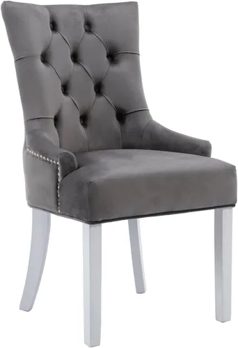 Miniatura 3 de Kmax Velevt - Juego de 2 sillas laterales tapizadas de mediados de siglo, modernas sillas decorativas con patas de madera blanca capitoné