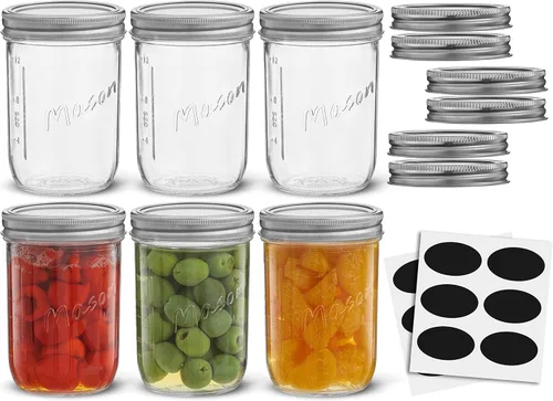Miniatura 11 de Tarros Mason de 32 onzas con tapas, etiquetas y medidas. Paquete de 6 tarros Mason de boca regular, tarro de vidrio con tapa y banda. Tarros
