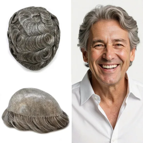 Miniatura 46 de LYRICAL HAIR Toupee for Men Human Hair Replacement System Injected Poly Skin Male Prothesis Durable PU Mens Hairpiece Wig 5"X7" #1 Jet Black 120%