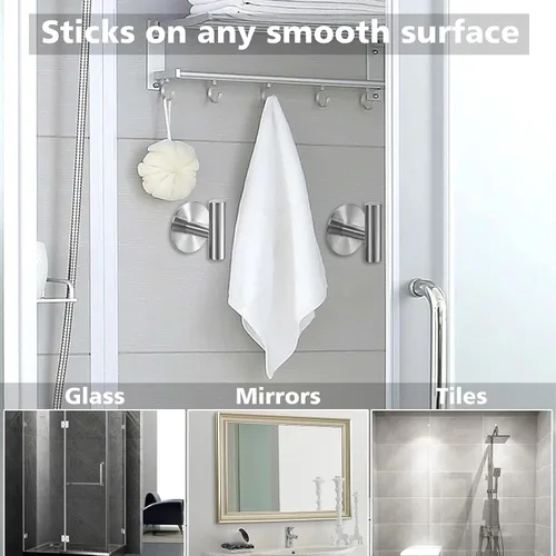 Miniatura 4 de Ganchos adhesivos para toallas de servicio pesado, ganchos de pared resistentes de acero inoxidable impermeables para toallas de ducha, gancho