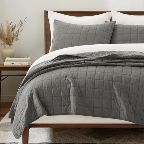 Miniatura 16 de EVERGRACEHOME Juego de Ropa de Cama Acolchado con Puntada de Caja de 100% Algodón Tamaño Queen 3 Piezas, Cobertor Lavado como Prenda Ligero Suave