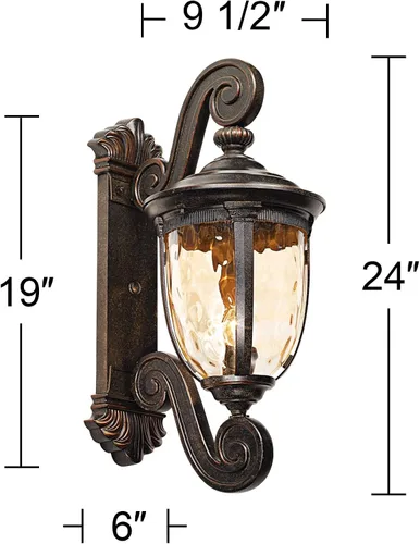 Miniatura 6 de John Timberland Bellagio - Lámpara de pared europea para exteriores rollo de bronce de 24 pulgadas decoración de vidrio martillado champán