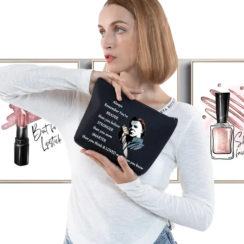 Miniatura 3 de LEVLO Michael Myers Bolsa de maquillaje cosmética para fanáticos de la película de terror, regalo You'Re Braver Stronger Smarter Than You Think