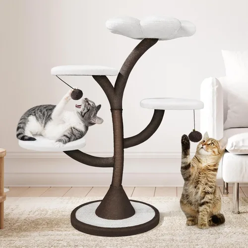 Miniatura 6 de Mavpet Árbol para gatos moderno de varios niveles, torre para gatos todo en uno con poste rascador, casas de árbol de flores para gatos
