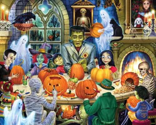 Rompecabezas de Halloween de 1000 piezas para adultos, rompecabezas de monstruos con casas encantadas, fantasmas, calabazas, rompecabezas de