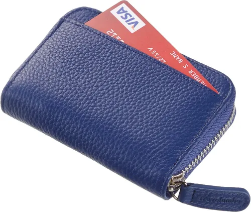 Miniatura 3 de Travelambo Monedero de piel auténtica con cremallera YKK, Azul, Moda