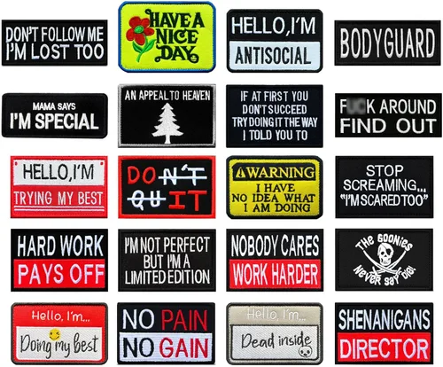 Paquete de 20 parches tácticos divertidos de moral, parches bordados de gancho y bucle, parches con frase de humor sarcástico para ropa, mochilas,