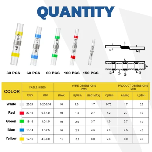 Miniatura 5 de haisstronica - Kit de 400 conectores de cable de soldadura termoencogible, terminales impermeables para embarcaciones, electricidad, electrónica