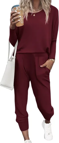 Miniatura 201 de Ekouaer Conjunto de pijama de manga larga para mujer, ropa de dormir suave con cuello redondo y bolsillos