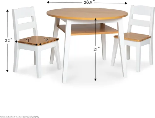 Miniatura 6 de Melissa & Doug - Juego de mesa redonda de madera y 2 sillas, muebles infantiles para sala de juegos, grano de madera claro y acabado blanco de 2