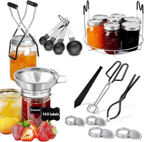 HOMMES Kit de iniciación de suministros de enlatado para tarros Mason - olla, embudo, levantador, llave, pinzas, levantador de tapa y removedor de