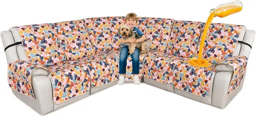 Miniatura 15 de ALIECOM Fundas de sofá modular reclinable en forma de L, 100% impermeables, fundas para sofá seccional, fundas lavables con estampado, protector