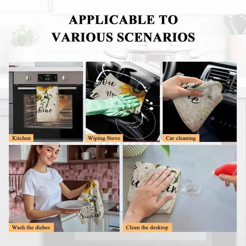 Miniatura 8 de Toallas de cocina rústicas de girasol, papel de periódico retro marrón rústico de microfibra absorbente para platos de cocina, toalla de baño