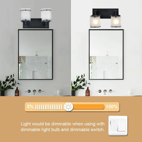 Miniatura 5 de Lámpara de pared negra de WINSHEN, lámpara de tocador de baño de 2 luces, lámpara de montaje en pared sobre espejo para dormitorio, estudio, sala