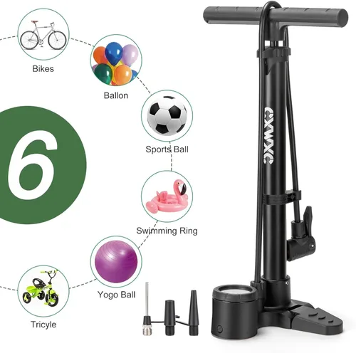 Miniatura 6 de Bomba de bicicleta con manómetro - Bomba de neumático de bicicleta de 160 PSI se adapta a válvulas Presta y Schrader - Bomba de aire portátil