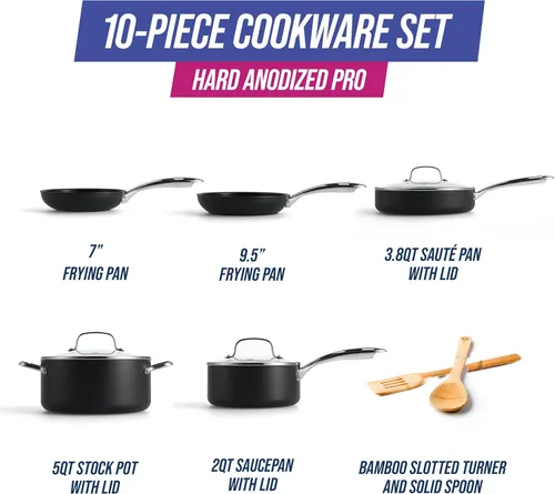 Miniatura 4 de Blue Diamond Cookware - Juego de ollas y sartenes de cerámica anodizada dura, antiadherente, 10 piezas, no tóxico, sin PFAS, apto para lavavajillas