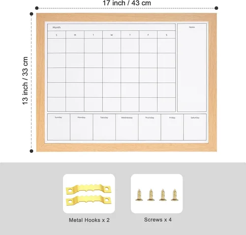 Miniatura 2 de Calendario de borrado en seco 3 en 1 para pared, calendarios mensuales y semanales magnéticos, pizarra de borrado en seco para pared con marco