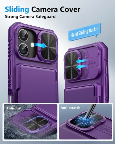 Miniatura 4 de ATATOO Funda para iPhone 17, tarjetero integrado (almacena 3-5 tarjetas) y funda para cámara deslizante y bloqueo RFID, protección de grado militar