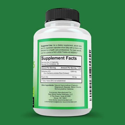 Miniatura 2 de DOCTOR RECOMMENDED SUPPLEMENTS Berberine Plus - 120 cápsulas vegetales con jalea real, 0.04 onzas (1200 mg) de berberina por porción