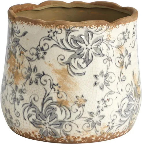 Miniatura 4 de Nearly Natural Macetero de Cerámica Toscana Gris con Diseño de Pergamino de 4.5 Pulgadas, Blanco