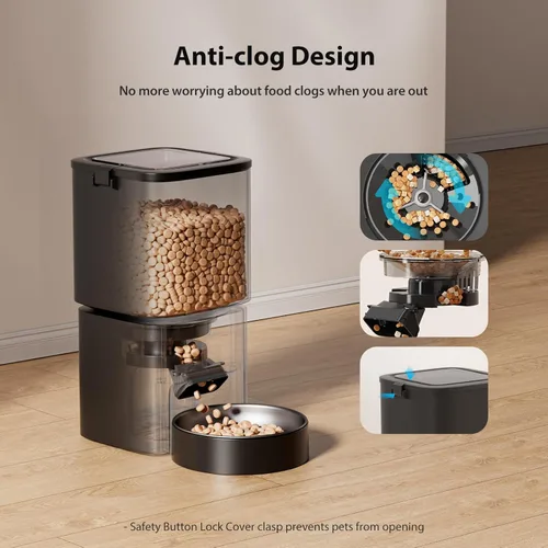 Miniatura 3 de Comedero automático para gatos, 5 l/21 tazas, alimentador automático para mascotas, alimentador automático de doble potencia, dispensador