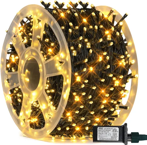 FUNPENY Guirnalda de luces LED decorativas de Navidad de 164 pies, 500 luces LED de Navidad para interiores y exteriores, 8 modos, impermeable,