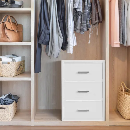 Miniatura 6 de BOLUO Cajones de armario blancos de tela con 3 cajones, cómoda pequeña para organizadores de armario y almacenamiento de dormitorio, estilo moderno
