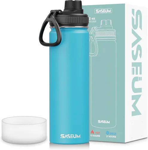 Miniatura 9 de SASEUM Botella de agua de acero inoxidable de 12 onzas, botella aislada sin BPA con tapa de boquilla a prueba de fugas, botella de metal de boca