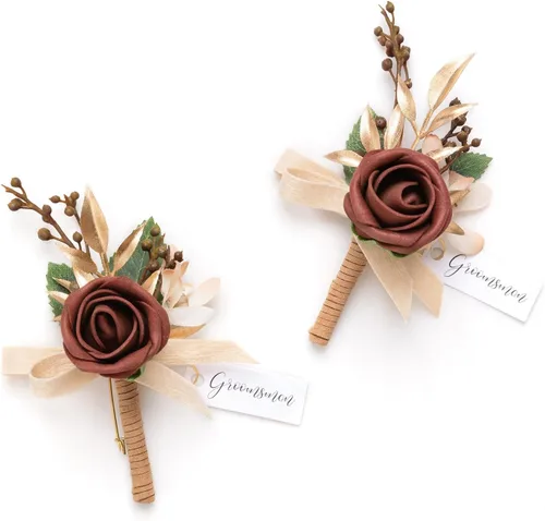 Miniatura 30 de Ling's moment Boutonniere para hombres, 2 piezas de novios, padrinos de boda, flores artificiales para bodas, bailes, regreso a casa, etc. Azul Azul