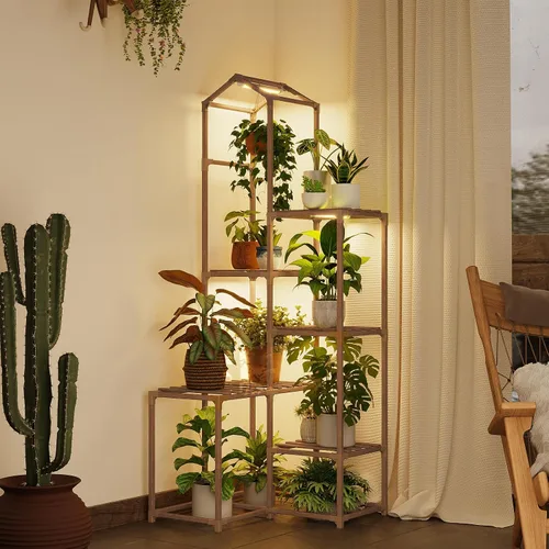 Miniatura 11 de Bamworld Soporte para plantas para interiores y exteriores, estante de esquina para plantas, soporte para 4 macetas, soporte para flores, estante