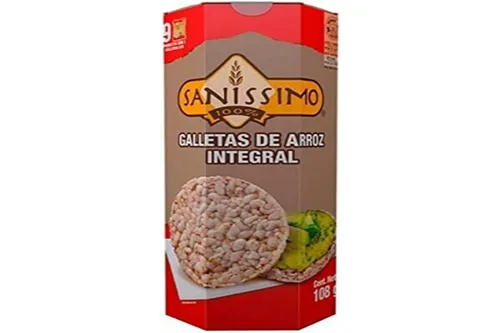 Galletas de arroz integral 9 paquetes que contienen dos galletas cada una (18 en total), elaboradas con granos integrales que agregarán fibra a su
