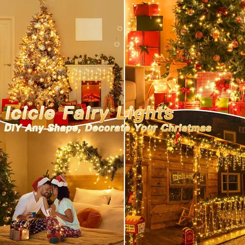 Miniatura 7 de Luces de carámbano para exteriores, 216 LED de 24 pies, luz de Navidad impermeable para exteriores con 8 modos y temporizador, luces de carámbano
