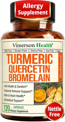 Quercetina con bromelina y curcumina de cúrcuma – Suplemento para alivio de alergias, apoyo inmune y articular – Suplemento de cúrcuma orgánica con