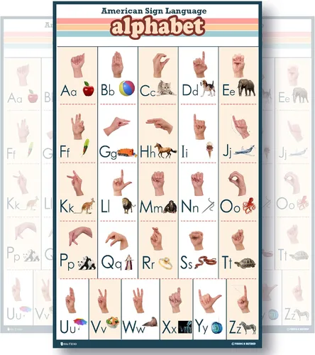 Young N Refined Póster de lenguaje de signos para niños ABC GRANDE LAMINADO con imágenes (18 x 30)