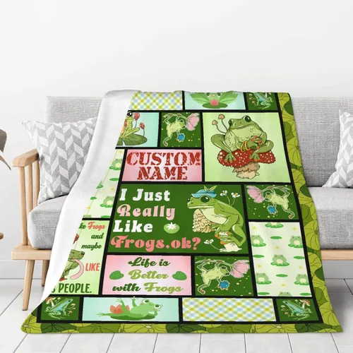 Miniatura 6 de Manta personalizada de collage de ranas con nombre, manta suave de franela personalizada para adultos y niños, regalo de cumpleaños, 30 x 40 pulgadas
