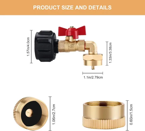 Miniatura 2 de WADEO Adaptador de recarga de propano, adaptador de tanque de propano con válvula de control de encendido/apagado para tanques de 1 libra, llena