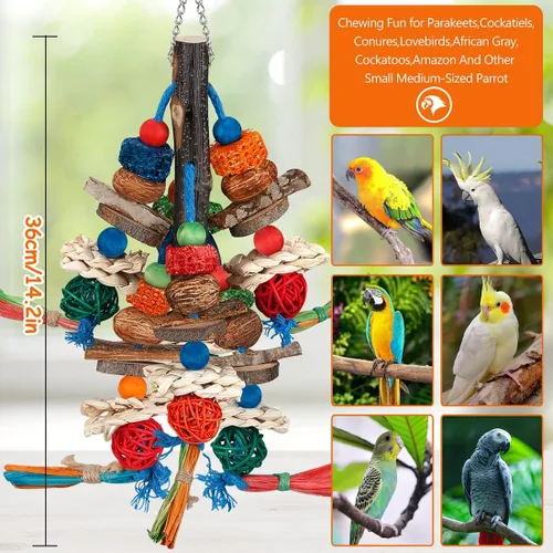 Miniatura 6 de Juguetes para pájaros, juguetes de loro, emocionante diversión masticable para periquitos, cacatúas, conures, tortolitos, cacatúas grises africanas