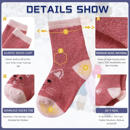Miniatura 22 de Eocom 6 pares de calcetines de invierno cálidos de lana para niños y niñas