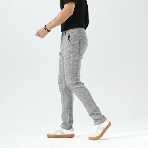 Miniatura 4 de Plaid&Plain Pantalones a cuadros para hombre, pantalones de vestir ajustados para hombre, pantalones chinos ajustados para hombre