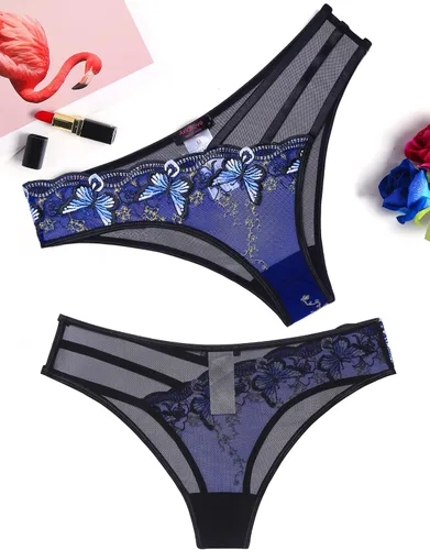 Miniatura 5 de Avidlove Bragas sexy para mujer, paquete de bragas de malla bordadas con mariposa