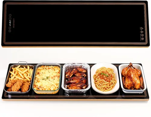 Miniatura 10 de Bandeja de calentamiento eléctrica para bufés de fiesta (51 x 12 pulgadas) Tapete de calentamiento de alimentos con 12 ajustes de temperatura
