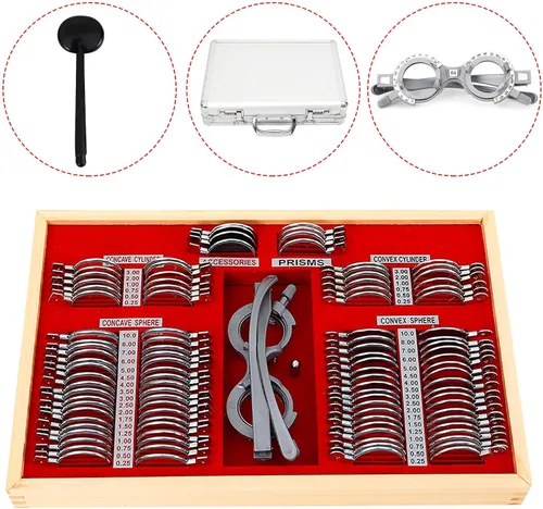 Miniatura 4 de Juego de lentes ópticas de prueba de 104 piezas, kit de optometría con borde de metal, carcasa de aluminio, marco de prueba, lentes oftálmicas