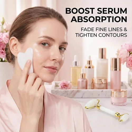 Miniatura 5 de Gua Sha Herramienta de masaje facial y juego de rodillos de jade, masajeador facial para cara, cuello, espalda, brazos, piernas, ojos, regalos