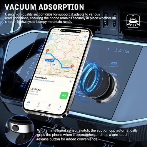 Miniatura 6 de Soporte magnético giratorio para teléfono con 360 grados, soporte de teléfono eléctrico con succión magnética para automóvil, absorción magnética